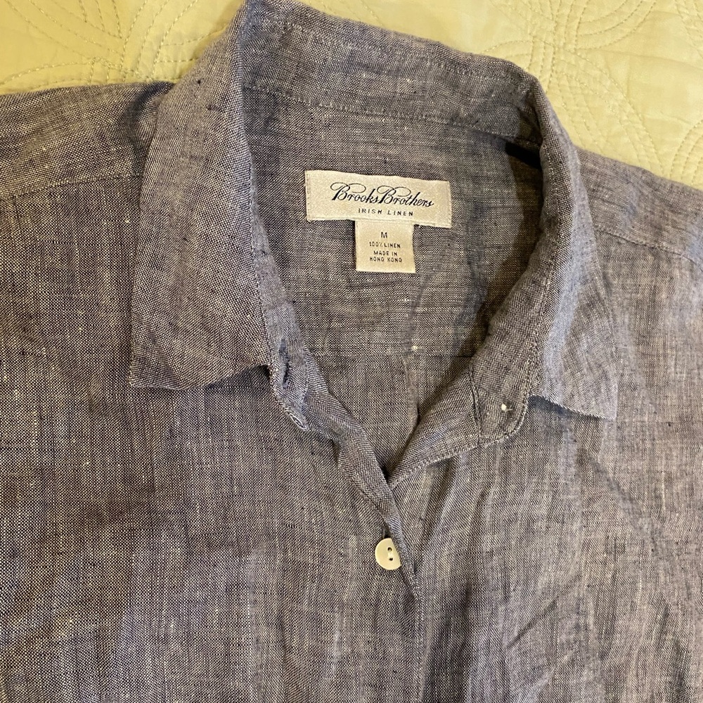 Brooks Brothers Heathered Slate Blue Linen Shirt - Picture 7 of 11